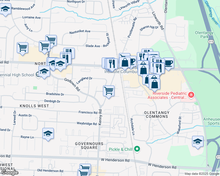 map of restaurants, bars, coffee shops, grocery stores, and more near 4700 Brooke Nicole Drive in Columbus