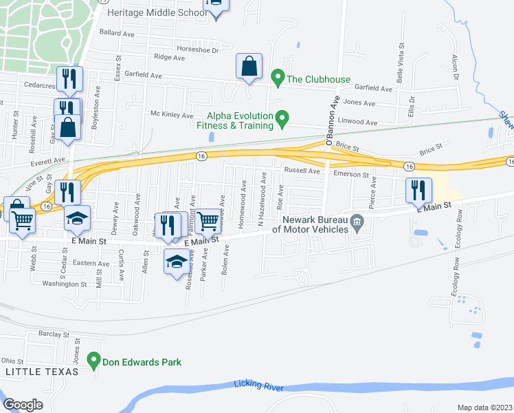 map of restaurants, bars, coffee shops, grocery stores, and more near 43 North Hazelwood Avenue in Newark
