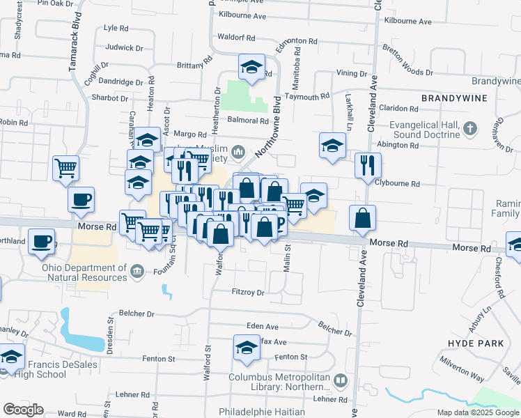 map of restaurants, bars, coffee shops, grocery stores, and more near 2256 Morse Road in Columbus
