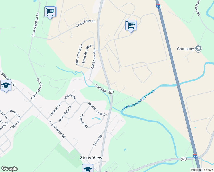 map of restaurants, bars, coffee shops, grocery stores, and more near 10 Smith Road in York