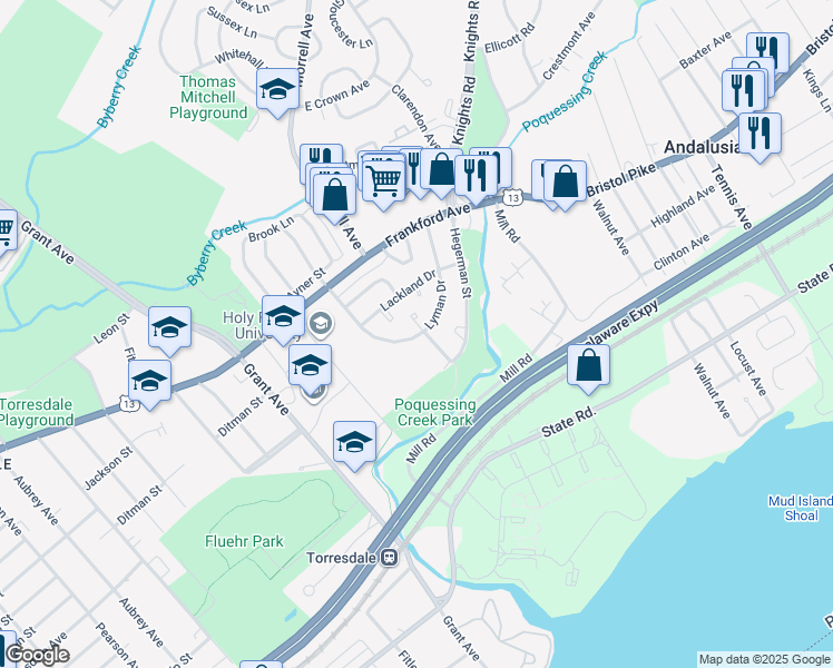 map of restaurants, bars, coffee shops, grocery stores, and more near 4258 Carteret Drive in Philadelphia