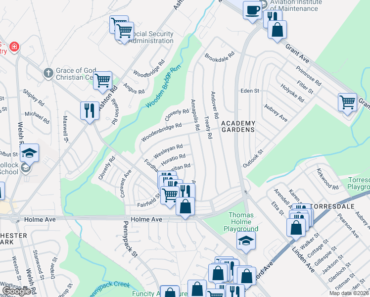 map of restaurants, bars, coffee shops, grocery stores, and more near 9233 Horatio Road in Philadelphia