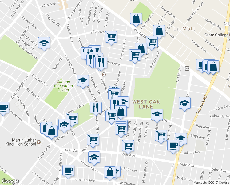 map of restaurants, bars, coffee shops, grocery stores, and more near in Philadelphia