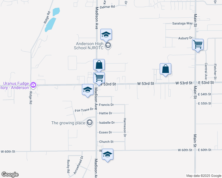 map of restaurants, bars, coffee shops, grocery stores, and more near 830 Harold Street in Anderson