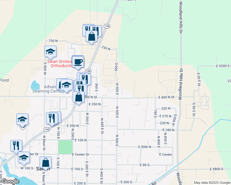 map of restaurants, bars, coffee shops, grocery stores, and more near 443 North 500 East in Salem