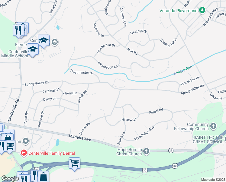 map of restaurants, bars, coffee shops, grocery stores, and more near 912 Dorsea Road in Lancaster
