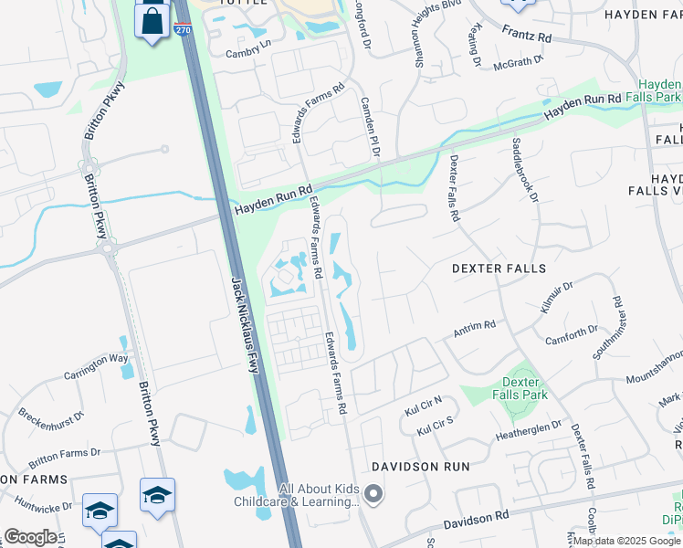 map of restaurants, bars, coffee shops, grocery stores, and more near 5412 Edwards Farms Road in Columbus