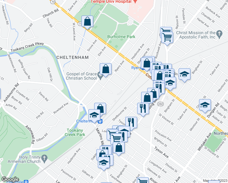 map of restaurants, bars, coffee shops, grocery stores, and more near 122 Myrtle Avenue in Montgomery County