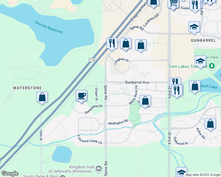 map of restaurants, bars, coffee shops, grocery stores, and more near 5916 Gunbarrel Avenue in Boulder