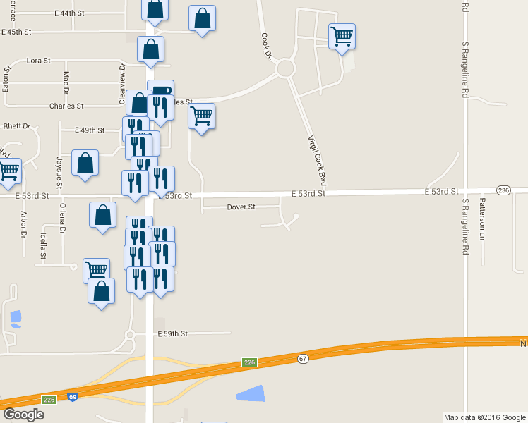 map of restaurants, bars, coffee shops, grocery stores, and more near 2509 Dover Street in Anderson