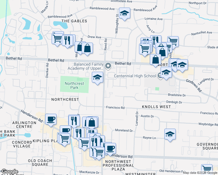 map of restaurants, bars, coffee shops, grocery stores, and more near 1741 Paula Drive in Columbus