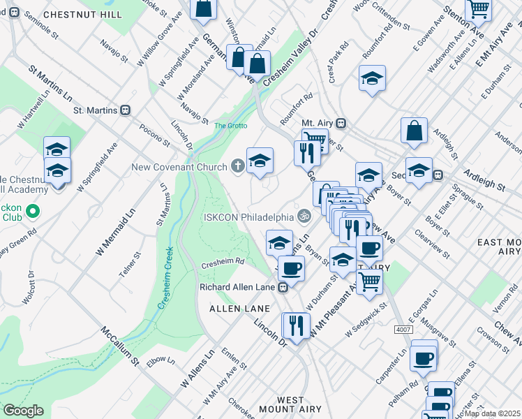 map of restaurants, bars, coffee shops, grocery stores, and more near 7500 Germantown Avenue in Philadelphia
