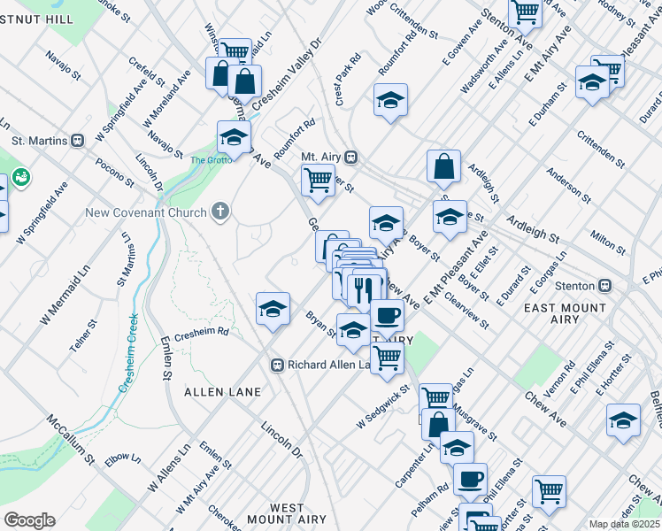 map of restaurants, bars, coffee shops, grocery stores, and more near 7300 Germantown Avenue in Philadelphia