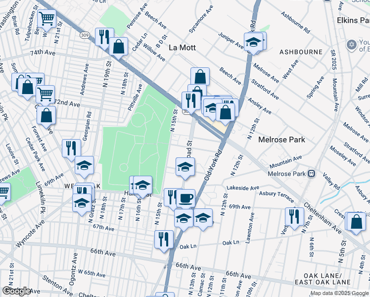 map of restaurants, bars, coffee shops, grocery stores, and more near 7050 North Broad Street in Philadelphia