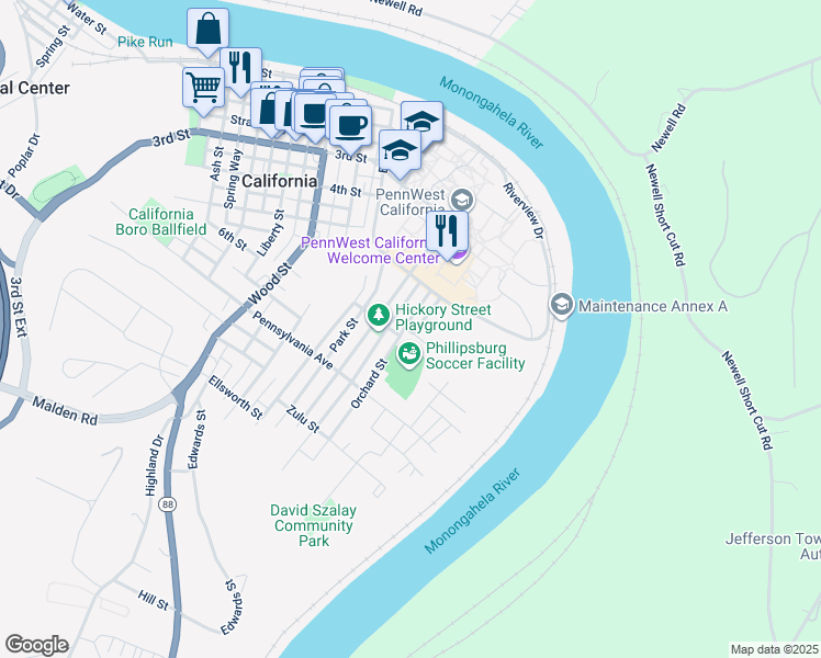 map of restaurants, bars, coffee shops, grocery stores, and more near 740 Orchard Street in California