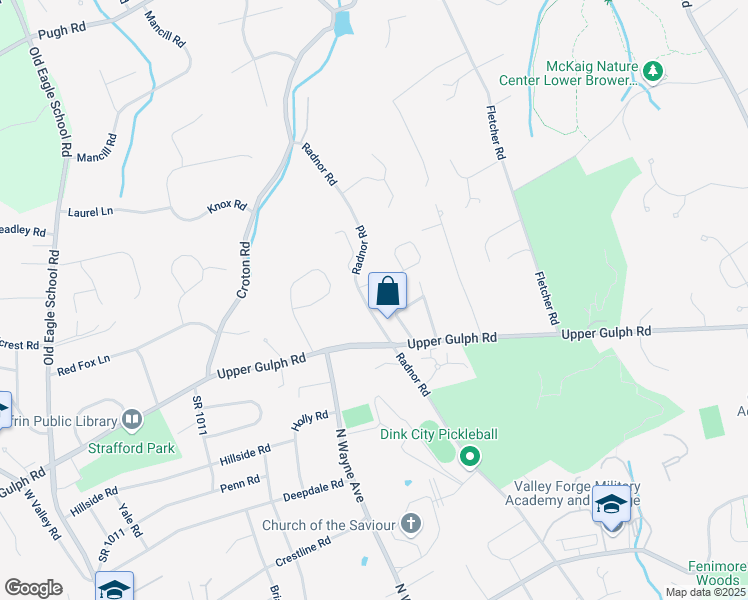 map of restaurants, bars, coffee shops, grocery stores, and more near 1035 Radnor Road in Wayne