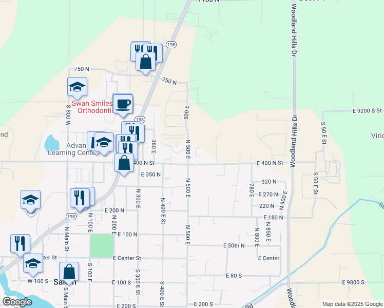 map of restaurants, bars, coffee shops, grocery stores, and more near 438 North 500 East in Salem