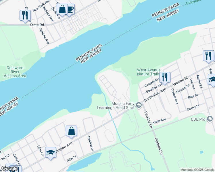 map of restaurants, bars, coffee shops, grocery stores, and more near 7 Teal Court in Delran