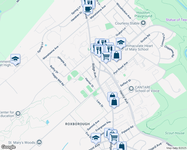 map of restaurants, bars, coffee shops, grocery stores, and more near 8416 Ridge Avenue in Philadelphia