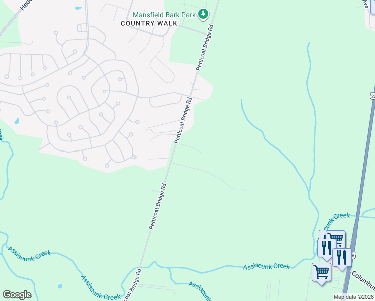 map of restaurants, bars, coffee shops, grocery stores, and more near 200 Petticoat Bridge Road in Mansfield