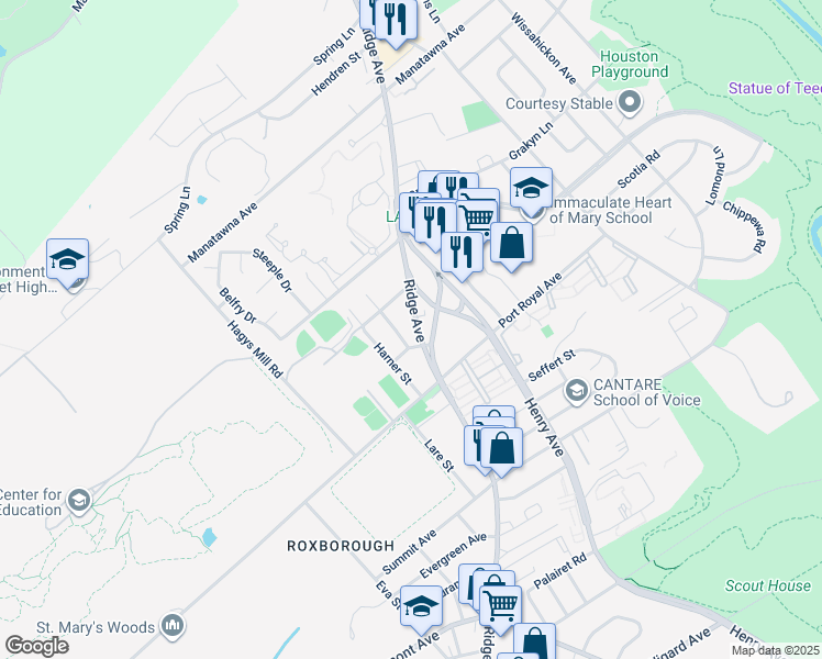 map of restaurants, bars, coffee shops, grocery stores, and more near 8416 Ridge Avenue in Philadelphia
