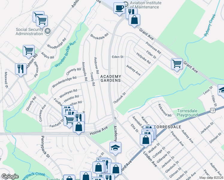 map of restaurants, bars, coffee shops, grocery stores, and more near in Philadelphia