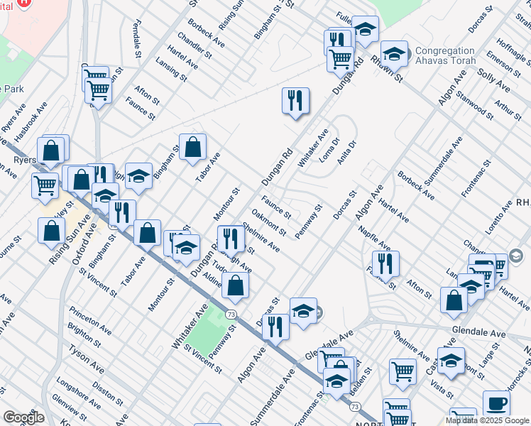 map of restaurants, bars, coffee shops, grocery stores, and more near 7524 Whitaker Avenue in Philadelphia