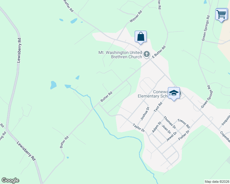 map of restaurants, bars, coffee shops, grocery stores, and more near 95 Butter Road in York