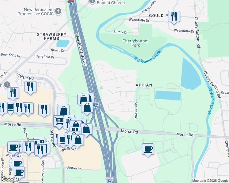 map of restaurants, bars, coffee shops, grocery stores, and more near 4243 Bandol Court in Columbus