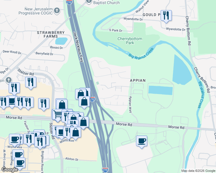 map of restaurants, bars, coffee shops, grocery stores, and more near 4243 Bandol Court in Columbus
