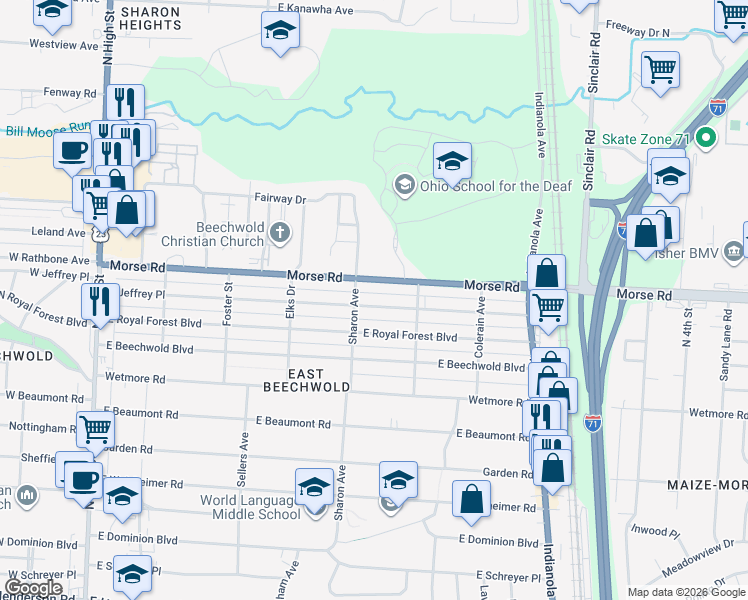 map of restaurants, bars, coffee shops, grocery stores, and more near 463 U.S. 23 in Columbus