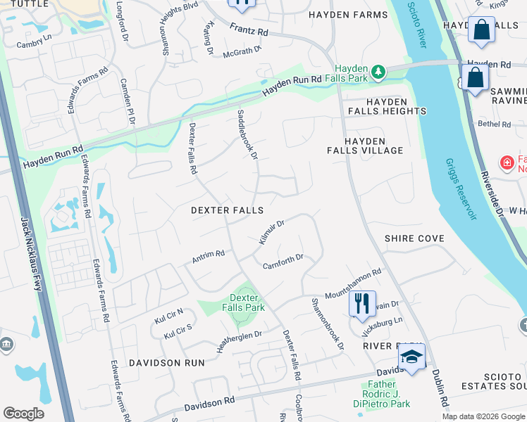 map of restaurants, bars, coffee shops, grocery stores, and more near 3737 Seattle Slew Drive in Columbus