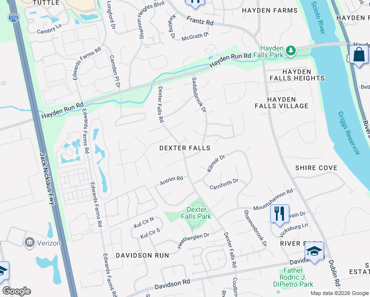 map of restaurants, bars, coffee shops, grocery stores, and more near 5317 Triple Crown Court in Columbus