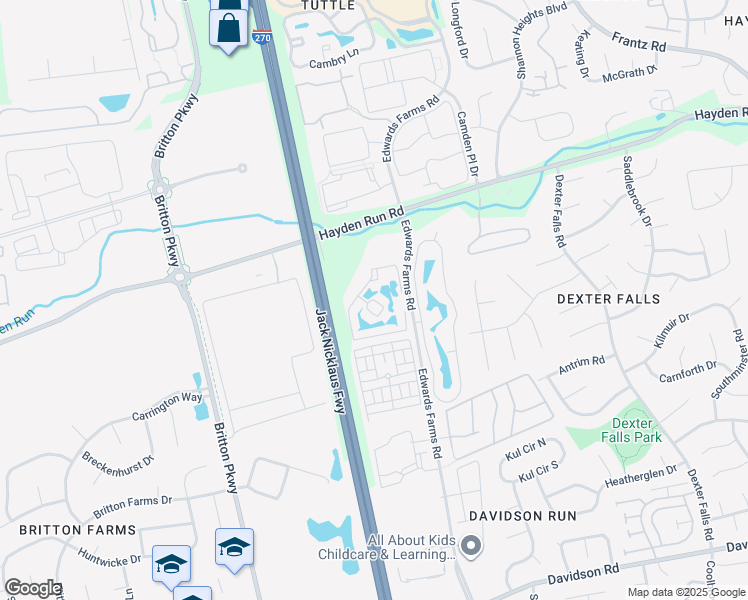 map of restaurants, bars, coffee shops, grocery stores, and more near 5371 Monticello Hall Drive in Columbus