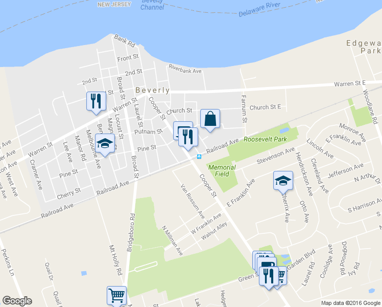 map of restaurants, bars, coffee shops, grocery stores, and more near 646 Cooper Street in Beverly