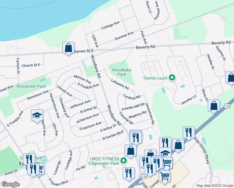 map of restaurants, bars, coffee shops, grocery stores, and more near 317 Colonial Road in Beverly