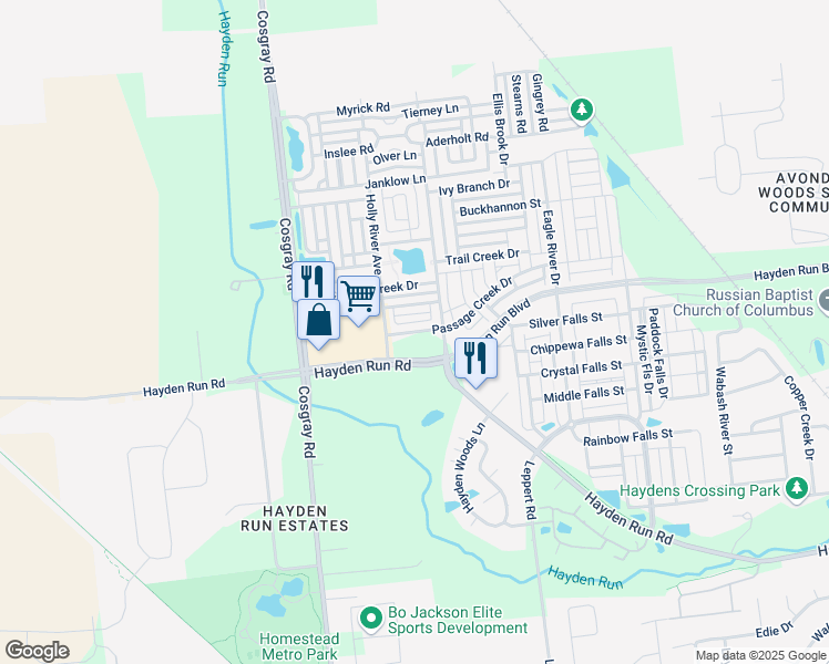 map of restaurants, bars, coffee shops, grocery stores, and more near 5911 Winberry Creek Drive in Dublin