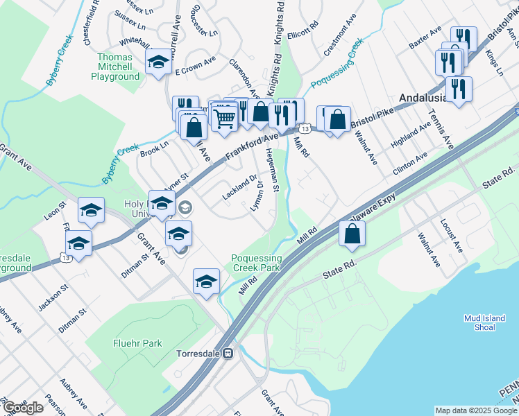 map of restaurants, bars, coffee shops, grocery stores, and more near 9962 Hegerman Street in Philadelphia