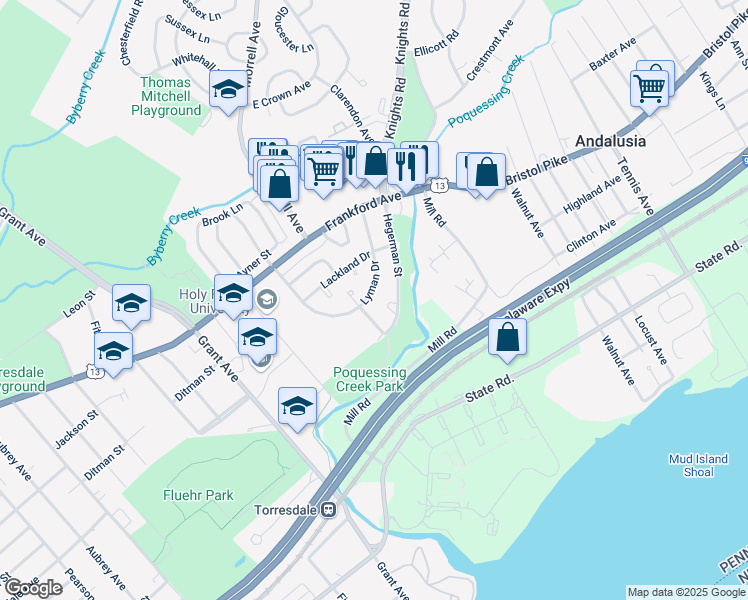 map of restaurants, bars, coffee shops, grocery stores, and more near 9962 Hegerman Street in Philadelphia