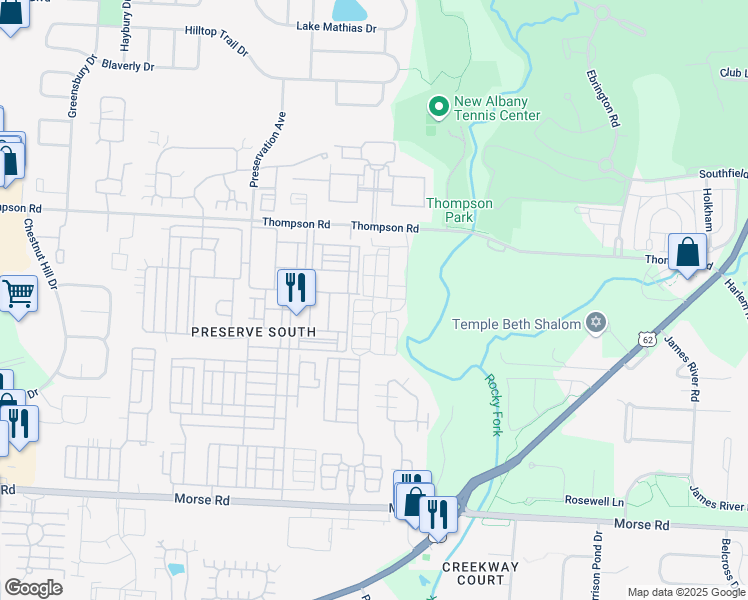 map of restaurants, bars, coffee shops, grocery stores, and more near Tattler Road in Columbus