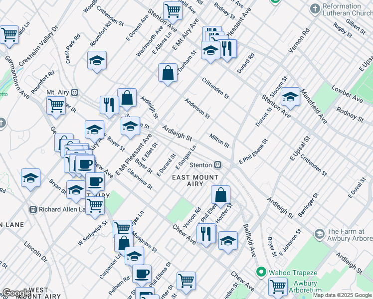 map of restaurants, bars, coffee shops, grocery stores, and more near 389 East Gorgas Lane in Philadelphia