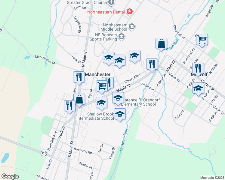 map of restaurants, bars, coffee shops, grocery stores, and more near 306 Cooper Street in Manchester