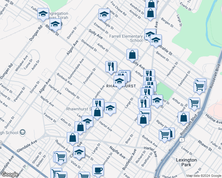 map of restaurants, bars, coffee shops, grocery stores, and more near 1920 Ripley Street in Philadelphia