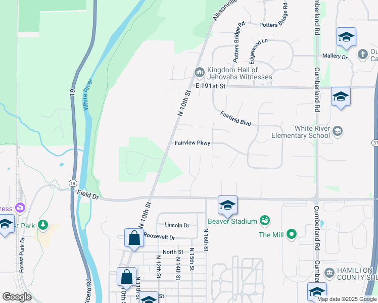 map of restaurants, bars, coffee shops, grocery stores, and more near 18802 Northview Place in Noblesville