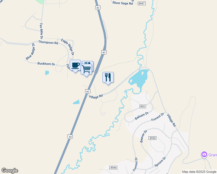 map of restaurants, bars, coffee shops, grocery stores, and more near 62927 U.S. 40 in Granby