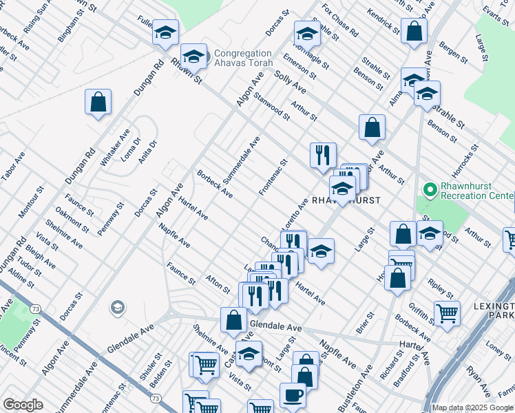 map of restaurants, bars, coffee shops, grocery stores, and more near 7905 Frontenac St in Philadelphia