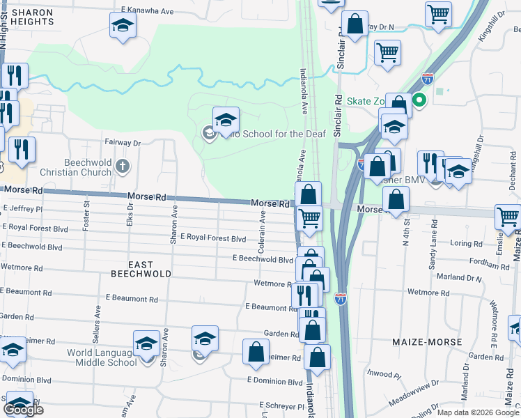 map of restaurants, bars, coffee shops, grocery stores, and more near 569 U.S. 23 in Columbus