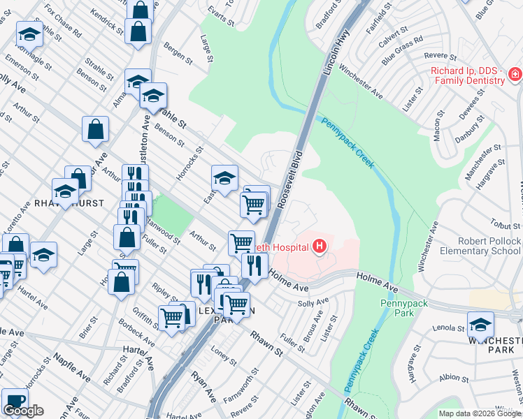 map of restaurants, bars, coffee shops, grocery stores, and more near 2338 Benson Street in Philadelphia