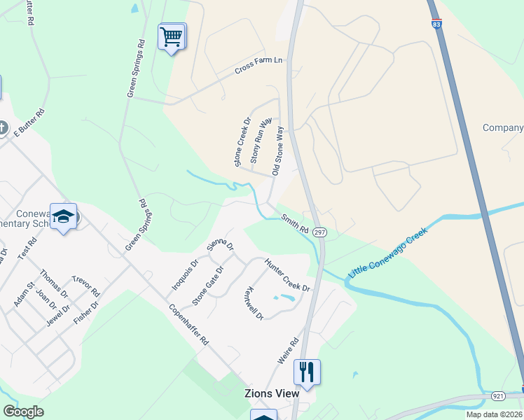 map of restaurants, bars, coffee shops, grocery stores, and more near 200 Old Stone Way in York