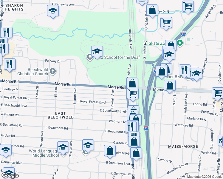map of restaurants, bars, coffee shops, grocery stores, and more near 569 U.S. 23 in Columbus